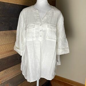 Talbots 100% Linen White Top Size 2XP New!